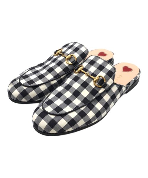 GUCCI（グッチ）GUCCI (グッチ) ホースビットギンガムチェックミュール ブラック×ホワイト サイズ:36の古着・服飾アイテム