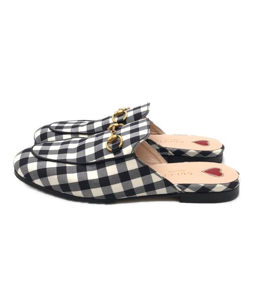 GUCCI（グッチ）GUCCI (グッチ) ホースビットギンガムチェックミュール ブラック×ホワイト サイズ:36の古着・服飾アイテム