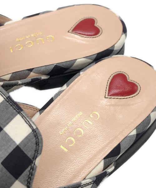 GUCCI（グッチ）GUCCI (グッチ) ホースビットギンガムチェックミュール ブラック×ホワイト サイズ:36の古着・服飾アイテム
