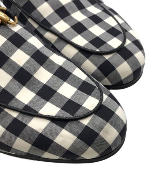 GUCCI（グッチ）GUCCI (グッチ) ホースビットギンガムチェックミュール ブラック×ホワイト サイズ:36の古着・服飾アイテム