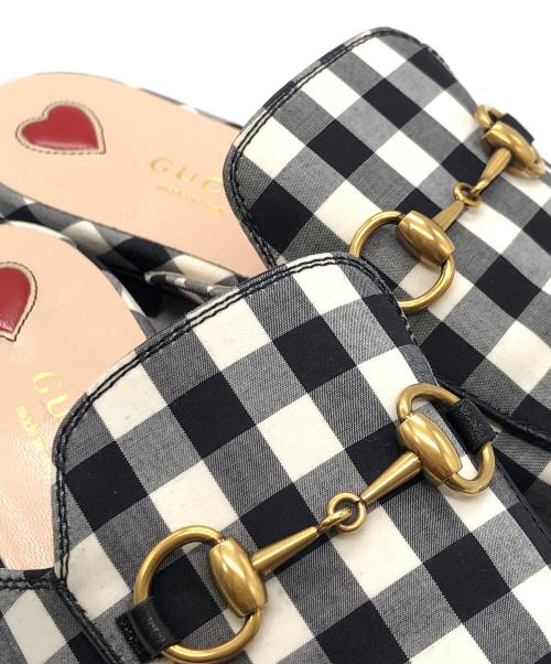 GUCCI（グッチ）GUCCI (グッチ) ホースビットギンガムチェックミュール ブラック×ホワイト サイズ:36の古着・服飾アイテム