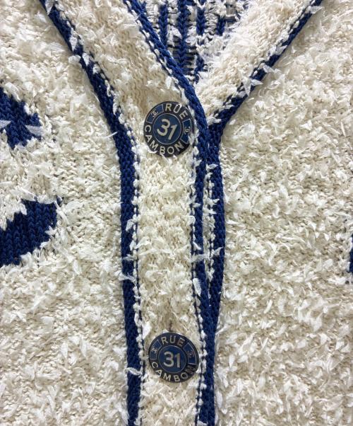 CHANEL（シャネル）CHANEL (シャネル) 31ボタンコットンカーディガン　P61037K46380 ホワイト×ネイビー サイズ:38の古着・服飾アイテム