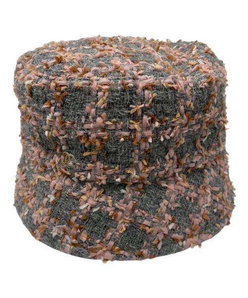 CHANEL（シャネル）CHANEL (シャネル) ココマーク金具付 リボンツイード バケットハット ピンク×グレー サイズ:Mの古着・服飾アイテム