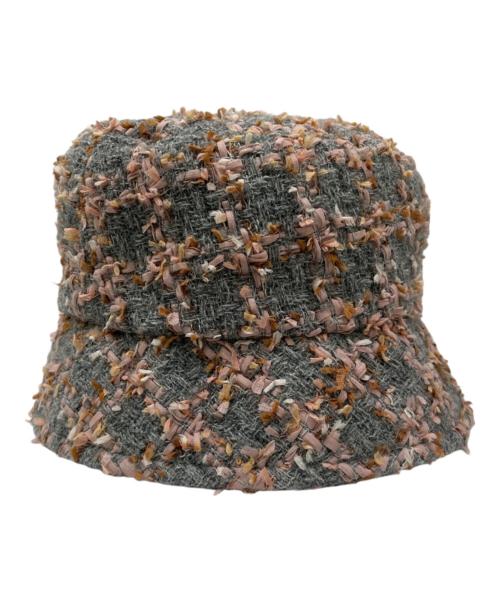 CHANEL（シャネル）CHANEL (シャネル) ココマーク金具付 リボンツイード バケットハット ピンク×グレー サイズ:Mの古着・服飾アイテム