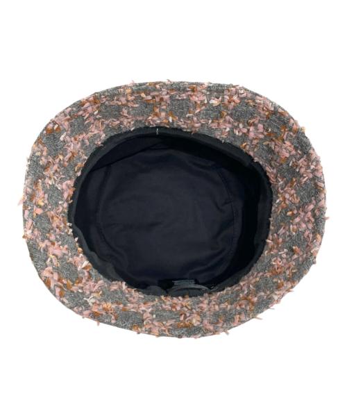 CHANEL（シャネル）CHANEL (シャネル) ココマーク金具付 リボンツイード バケットハット ピンク×グレー サイズ:Mの古着・服飾アイテム