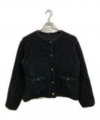 Mila Owenミラオーウェン）の古着「金釦ノーカラーコンパクトラメニットジャケット」｜ブラック