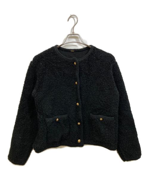 Mila Owen（ミラオーウェン）Mila Owen (ミラオーウェン) 金釦ノーカラーコンパクトラメニットジャケット ブラック サイズ:SIZE 1の古着・服飾アイテム