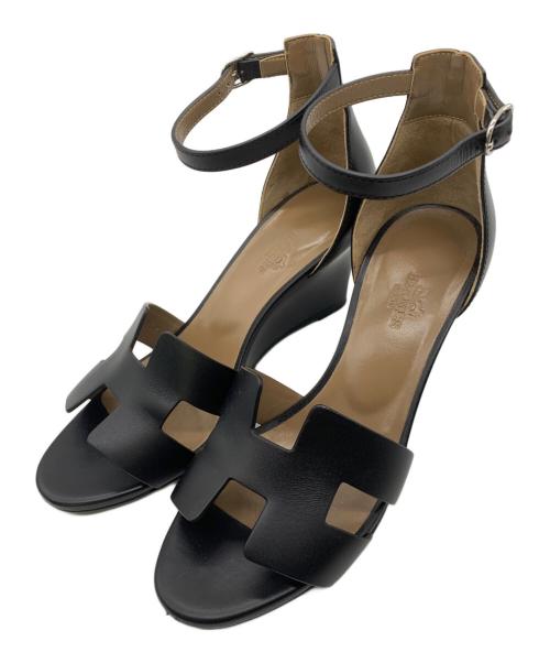 HERMES（エルメス）HERMES (エルメス) Ｈロゴウェッジソールサンダル ブラック サイズ:36の古着・服飾アイテム
