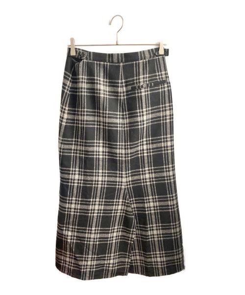 Yohji Yamamoto collections（ヨウジヤマモトコレクションズ）Yohji Yamamoto collections (ヨウジヤマモトコレクションズ) PLAID SERGE BACKSIDE SLIT SKIRT ブラック×ホワイト サイズ:1の古着・服飾アイテム