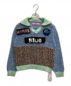 ANREALAGE HOMMEアンリアレイジオム）の古着「HAND KNIT WAPPEN SOCCER SHIRTS(ハンドニットワッペンサッカーシャツ)」｜グリーン×ブルー