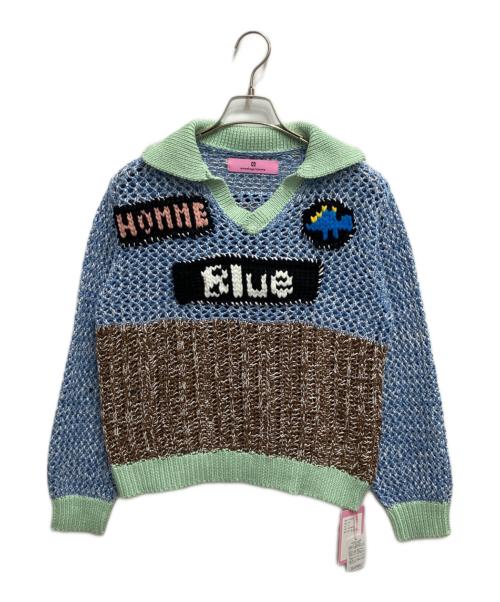 ANREALAGE HOMME（アンリアレイジオム）anrealage homme (アンリアレイジオム) HAND KNIT WAPPEN SOCCER SHIRTS(ハンドニットワッペンサッカーシャツ) グリーン×ブルー サイズ:46の古着・服飾アイテム