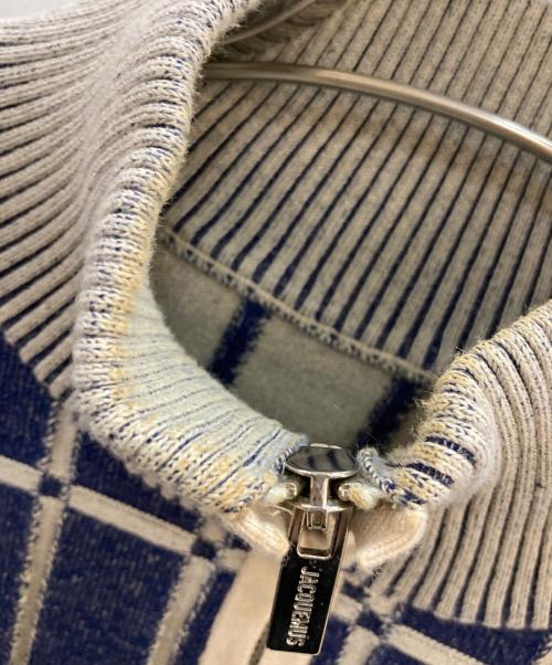 jacquemus（ジャックムス）jacquemus (ジャックムス) ウールニットジップアップニット ネイビー×ベージュ サイズ:Mの古着・服飾アイテム