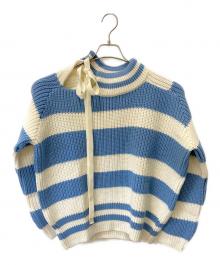 S.S.DALEY（エス・エス・ダイリー）の古着「Lawrence Tie-Neck Merino Sweater」｜ブルー×ホワイト