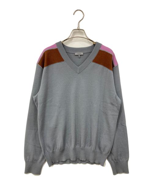 LANVIN（ランバン）LANVIN (ランバン) Vネックニット グレー×ブラウン サイズ:XSサイズの古着・服飾アイテム
