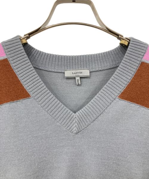 LANVIN（ランバン）LANVIN (ランバン) Vネックニット グレー×ブラウン サイズ:XSサイズの古着・服飾アイテム