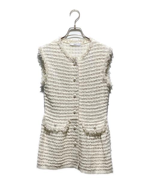 Rene（ルネ）Rene (ルネ) パールボタンツイードニットジレ アイボリー サイズ:34の古着・服飾アイテム