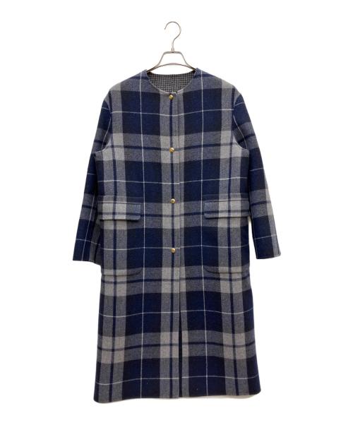 DRAWER（ドゥロワー）Drawer (ドゥロワー) ダブルフェイスチェックコート ネイビー サイズ:SIZE 38の古着・服飾アイテム