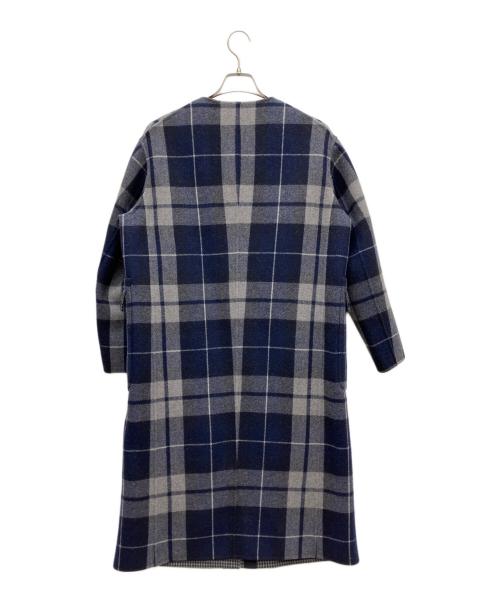 DRAWER（ドゥロワー）Drawer (ドゥロワー) ダブルフェイスチェックコート ネイビー サイズ:SIZE 38の古着・服飾アイテム