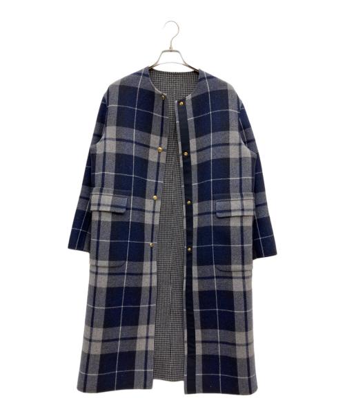 DRAWER（ドゥロワー）Drawer (ドゥロワー) ダブルフェイスチェックコート ネイビー サイズ:SIZE 38の古着・服飾アイテム