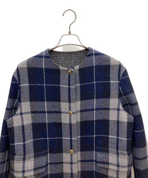 DRAWER（ドゥロワー）Drawer (ドゥロワー) ダブルフェイスチェックコート ネイビー サイズ:SIZE 38の古着・服飾アイテム