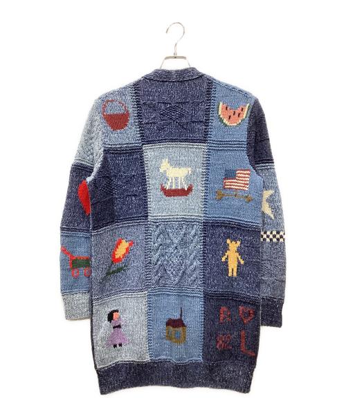 POLO RALPH LAUREN（ポロ・ラルフローレン）POLO RALPH LAUREN (ポロ・ラルフローレン) ハンドニットパッチワークカーディガン ブルー サイズ:XSの古着・服飾アイテム