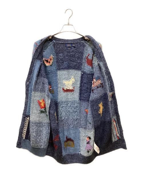 POLO RALPH LAUREN（ポロ・ラルフローレン）POLO RALPH LAUREN (ポロ・ラルフローレン) ハンドニットパッチワークカーディガン ブルー サイズ:XSの古着・服飾アイテム