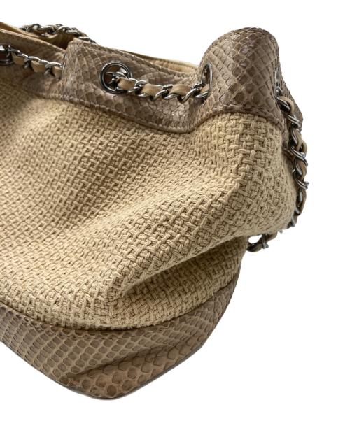 CHANEL（シャネル）CHANEL (シャネル) パイソンスキン×キャンバスチェーンハンドバッグ ベージュの古着・服飾アイテム