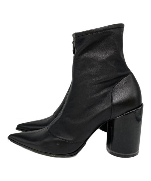MM6 Maison Margiela（エムエムシックスメゾンマルジェラ）MM6 Maison Margiela (エムエムシックスメゾンマルジェラ) Point Toe Soft Leather Sock Booties ブラック サイズ:37の古着・服飾アイテム