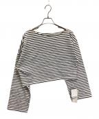 YANUKヤヌーク）の古着「オフショルダーロングスリーブカットソー」｜ホワイト×ブラック