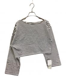 YANUK（ヤヌーク）の古着「オフショルダーロングスリーブカットソー」｜ホワイト×ブラック