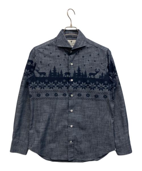 giannetto（ジャンネット）giannetto (ジャンネット) ノルディック柄カッタウェイシャツ インディゴ サイズ:40の古着・服飾アイテム