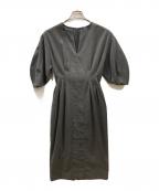 VERMEIL par ienaヴェルメイユ パー イエナ）の古着「P/Ryツイルウエストシェイプ パフスリーブワンピース」｜グレー