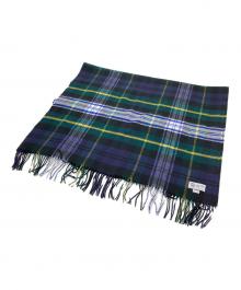 JOHNSTONS OF ELGIN（ジョンストンズオブエルガン）の古着「チェックカシミヤ大判ストール」｜ネイビー