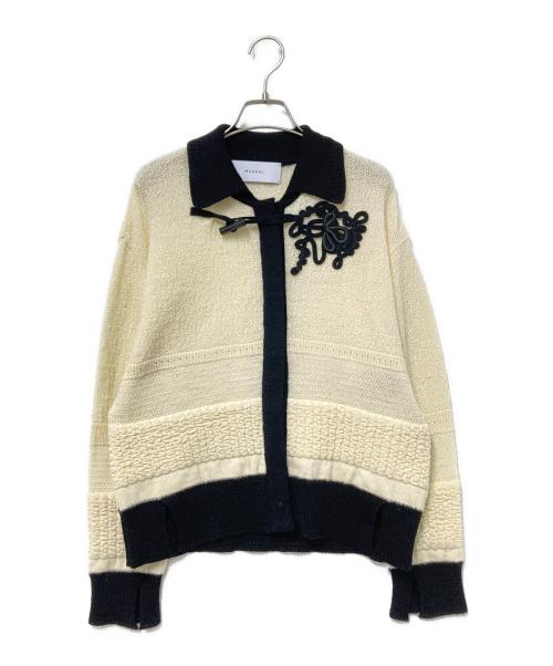MURRAL（ミューラル）MURRAL (ミューラル) トリリウム刺繍ニットシャツカーディガン 25年モデル アイボリー×ブラック サイズ:Fの古着・服飾アイテム