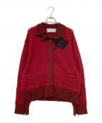 MURRALミューラル）の古着「トリリウム刺繍ニットシャツカーディガン 25年モデル」｜レッド