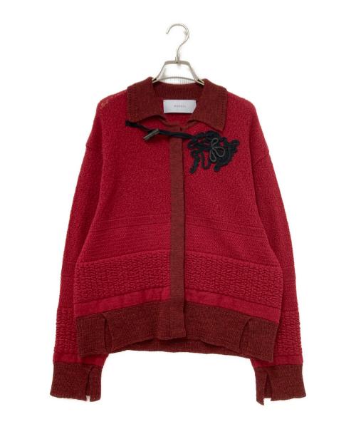 MURRAL（ミューラル）MURRAL (ミューラル) トリリウム刺繍ニットシャツカーディガン 25年モデル レッド サイズ:Fの古着・服飾アイテム