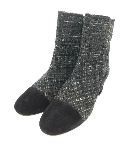 DIANA（ダイアナ）DIANA (ダイアナ) ツイードショートブーツ グレー サイズ:24cmの古着・服飾アイテム
