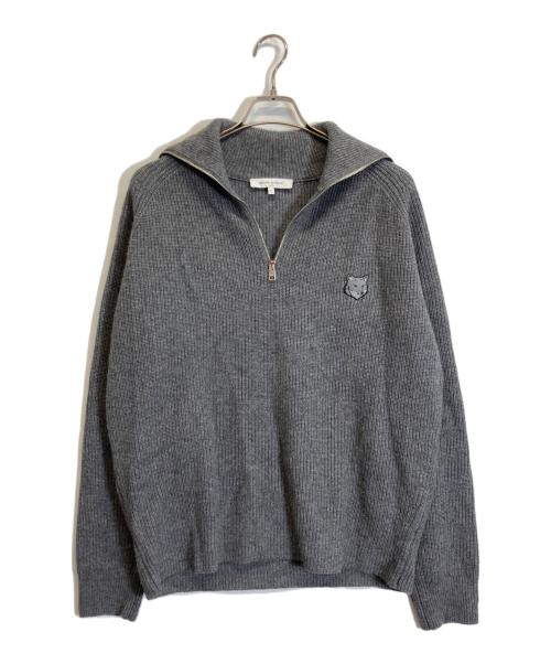 maison kitsune（メゾンキツネ）MAISON KITSUNE (メゾンキツネ) ボールドフォックスヘッド ハーフジップニット グレー サイズ:Mの古着・服飾アイテム