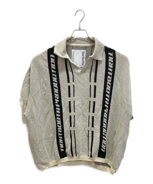 TIGHTBOOTH PRODUCTION（タイトブースプロダクション）TIGHTBOOTH PRODUCTION (タイトブースプロダクション) STRIPE KNIT OPEN POLO ベージュ サイズ:Mの古着・服飾アイテム