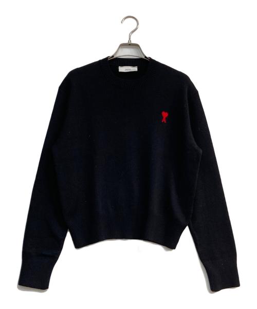 ami（アミ）ami (アミ) ハートロゴ刺繍ニット ブラック サイズ:Lの古着・服飾アイテム