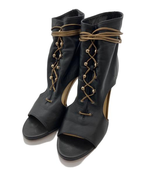JIMMY CHOO（ジミーチュウ）JIMMY CHOO (ジミーチュウ) オープントゥレザーブーティ ブラック サイズ:37の古着・服飾アイテム