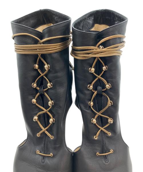 JIMMY CHOO（ジミーチュウ）JIMMY CHOO (ジミーチュウ) オープントゥレザーブーティ ブラック サイズ:37の古着・服飾アイテム