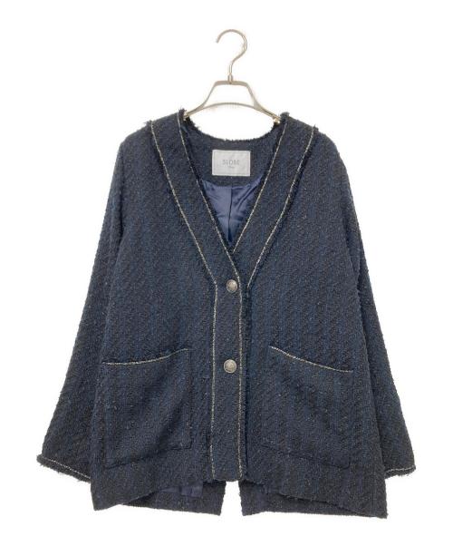 SLOBE IENA（スローブ イエナ）SLOBE IENA (スローブ イエナ) ノーカラーツイードジャケット ネイビー サイズ:下記参照の古着・服飾アイテム