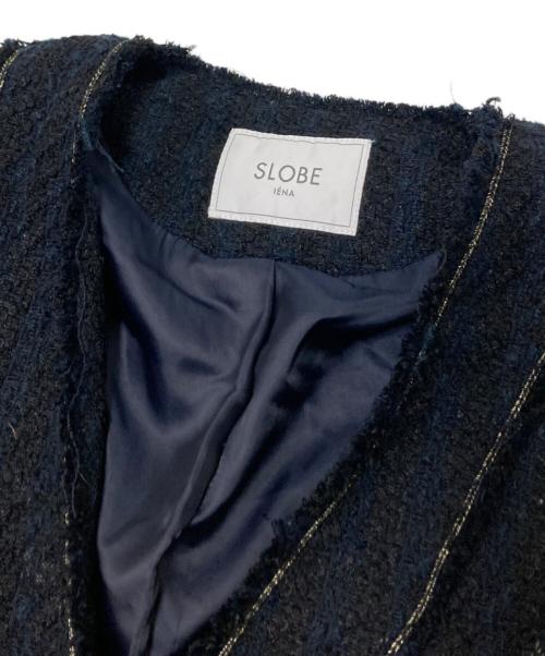 SLOBE IENA（スローブ イエナ）SLOBE IENA (スローブ イエナ) ノーカラーツイードジャケット ネイビー サイズ:下記参照の古着・服飾アイテム