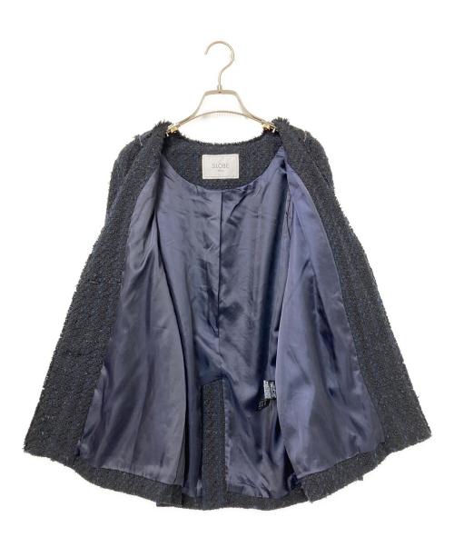 SLOBE IENA（スローブ イエナ）SLOBE IENA (スローブ イエナ) ノーカラーツイードジャケット ネイビー サイズ:下記参照の古着・服飾アイテム