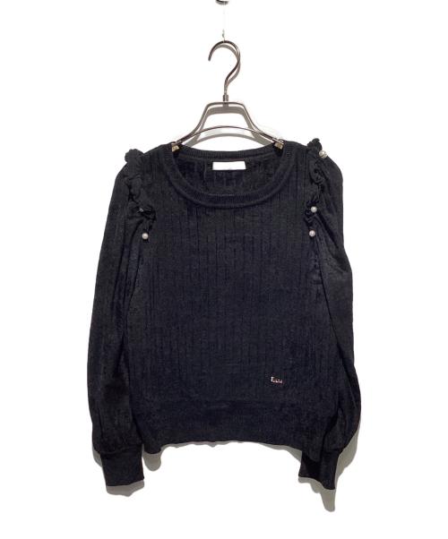 Rene（ルネ）Rene (ルネ) パール付パフスリーブニット ブラック サイズ:36の古着・服飾アイテム