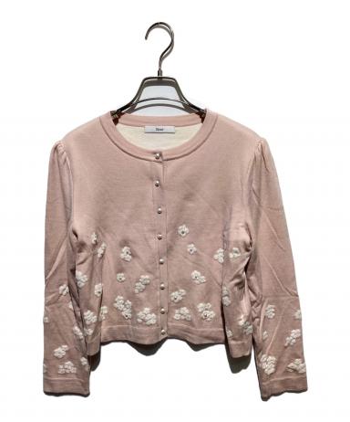 美品　Rene ルネ　ノーカラージャケット　ニットカーディガン　フラワー　ジップ 美品 Rene ルネ ノーカラージャケット ニットカーディガン フラワー ジップ