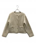 Mila Owenミラオーウェン）の古着「金釦ノーカラーコンパクトラメニットジャケット」｜ベージュ