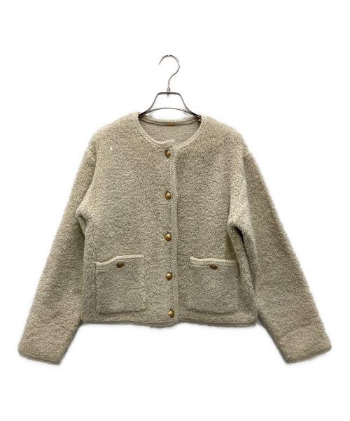 Mila Owen（ミラオーウェン）Mila Owen (ミラオーウェン) 金釦ノーカラーコンパクトラメニットジャケット ベージュ サイズ:1の古着・服飾アイテム