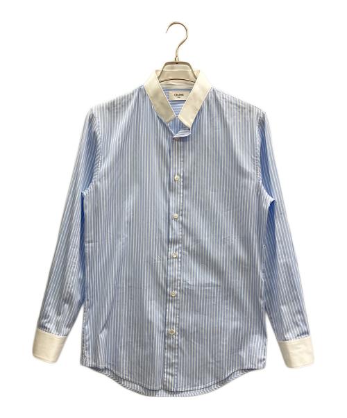 CELINE（セリーヌ）CELINE (セリーヌ) ストライプスタンドカラーシャツ ライトブルー×ホワイト サイズ:37の古着・服飾アイテム